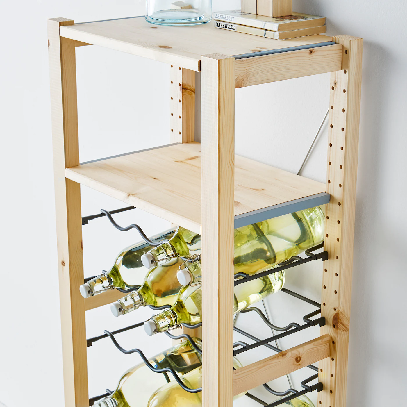 IKEA IVAR Shelving Unit With Bottle Racks Pine/gray 18 7/8x11 3/4x48 7/8 " - Image 5